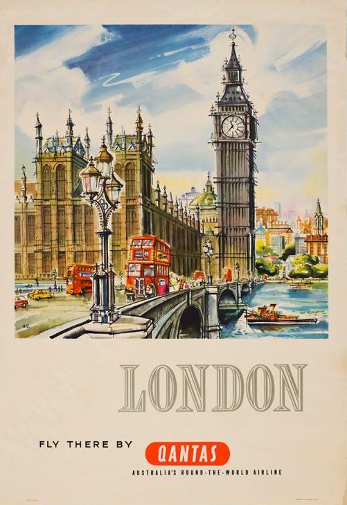 Vintage Posters - London, Fly There By Australia’s Round-The-World Airline