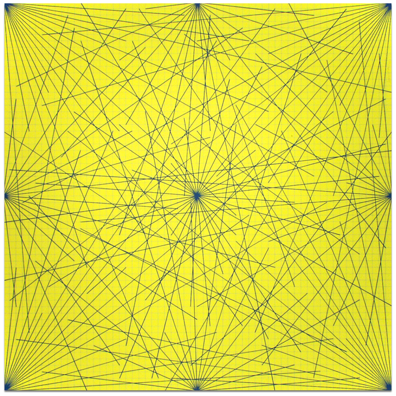 Lines In Color on Color From Corners Sides and Centers to Specific Points on a Grid by Sol LeWitt