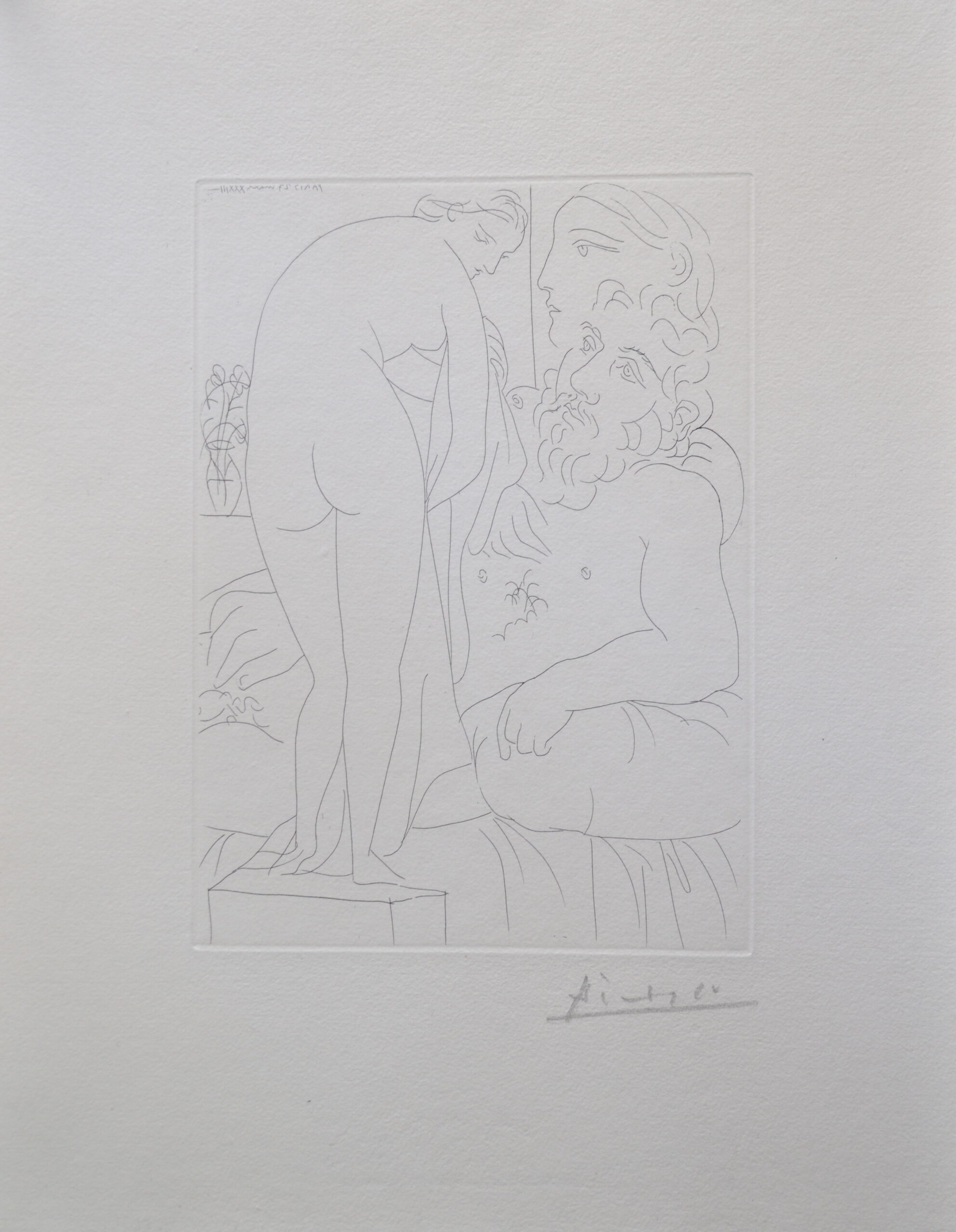 Le repos du sculpteur devant un nu à la draperie, pl. 51 (B160 Vollard) by Pablo Picasso