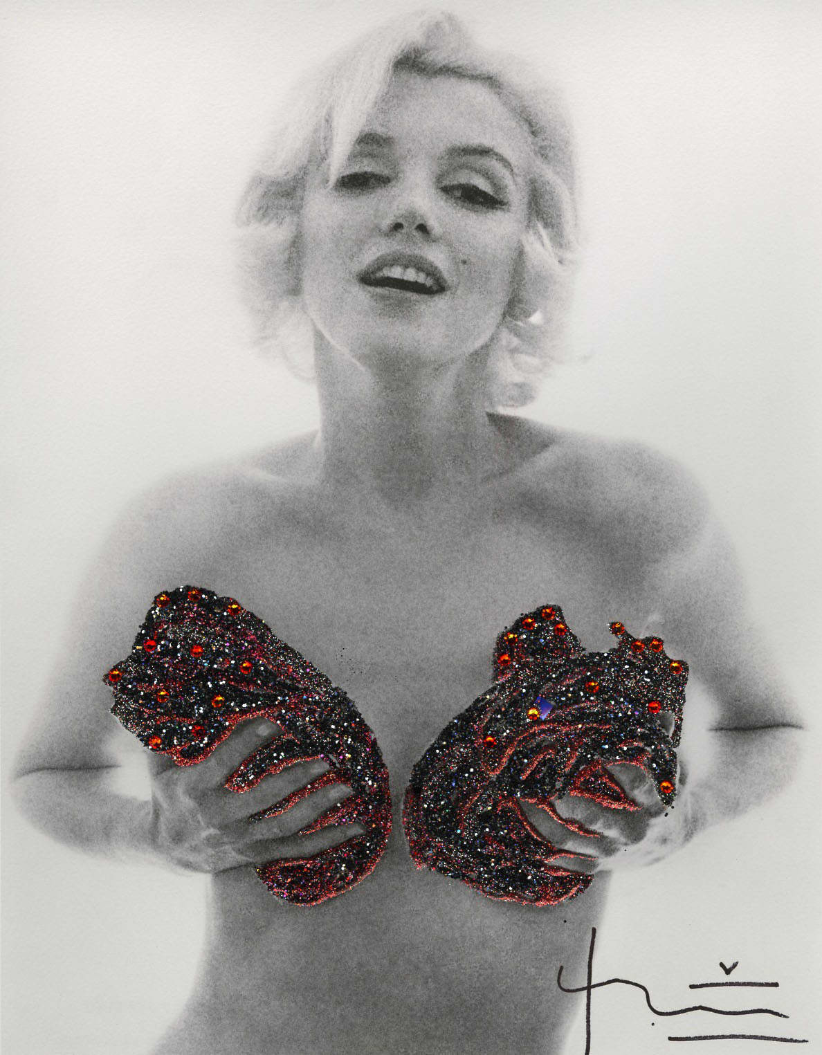 Marilyn Red Classic Charcoal Roses by Bert Stern