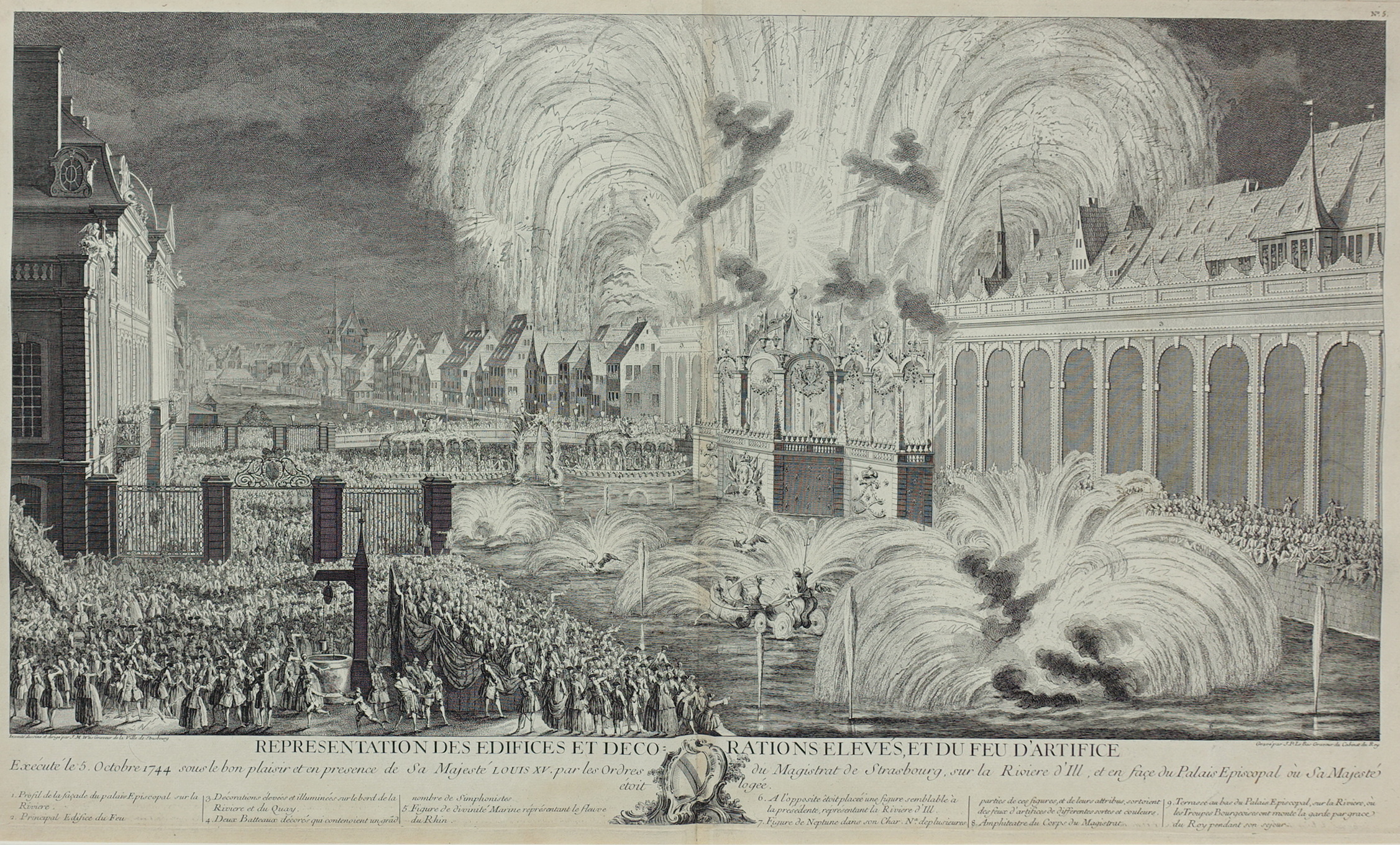 Illuminations and fireworks in Strasbourg, celebrating the convalescence of Louis XV, October, 1744 by Jacques-Philippe Lebas