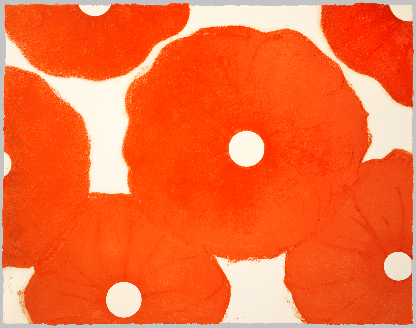 Six Red Poppies, 2021 by Donald Sultan