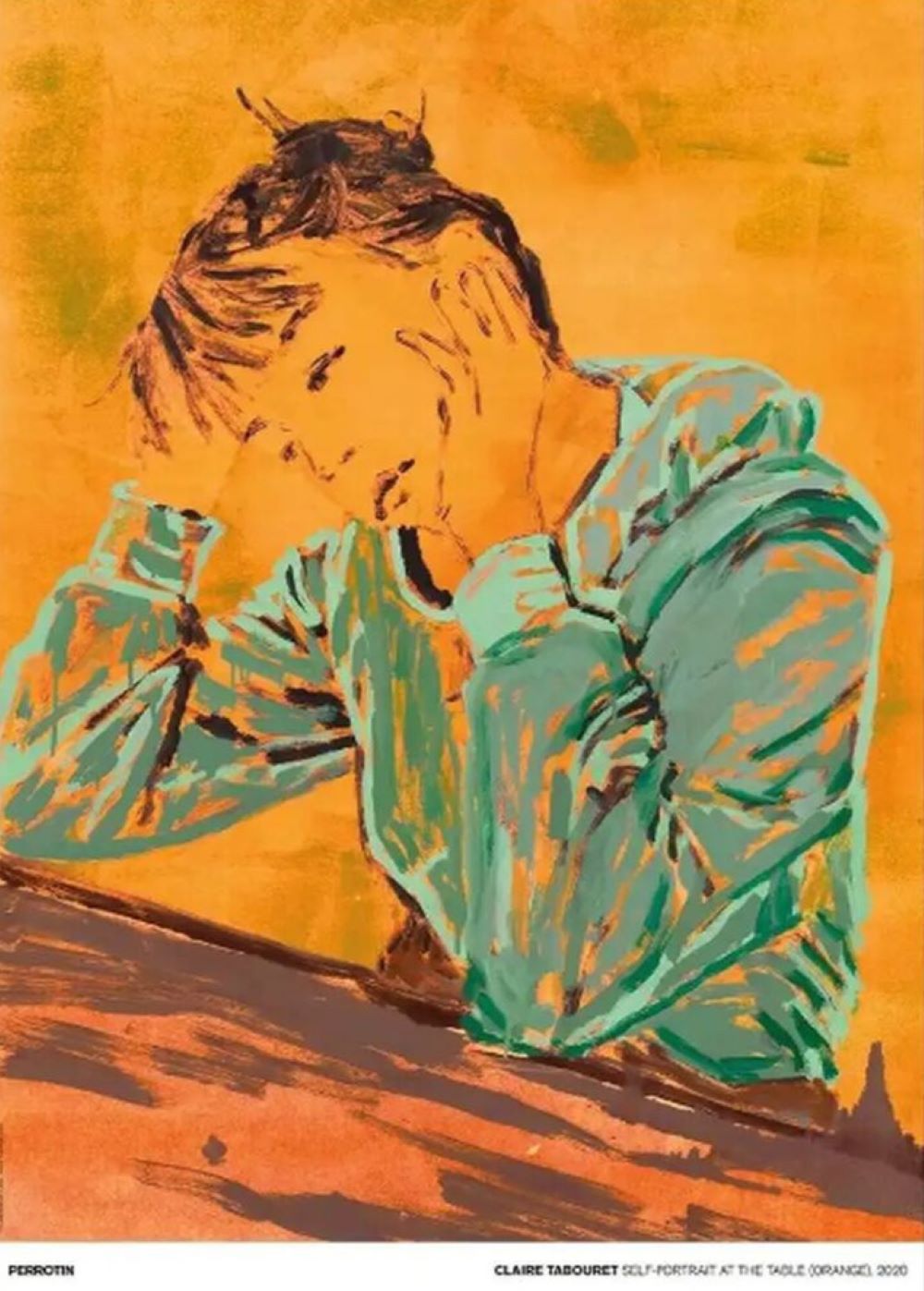 Self portrait at the Table (Orange – Signed) by Claire Tabouret