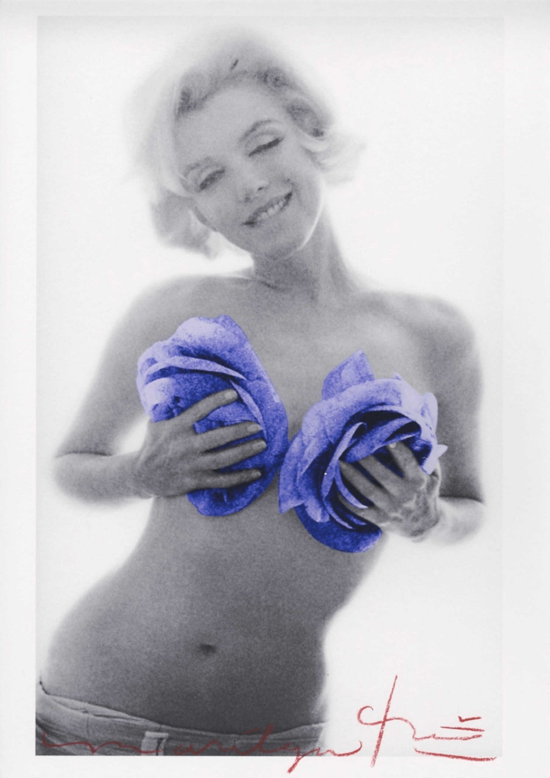 Marilyn Monroe purple wink roses by Bert Stern