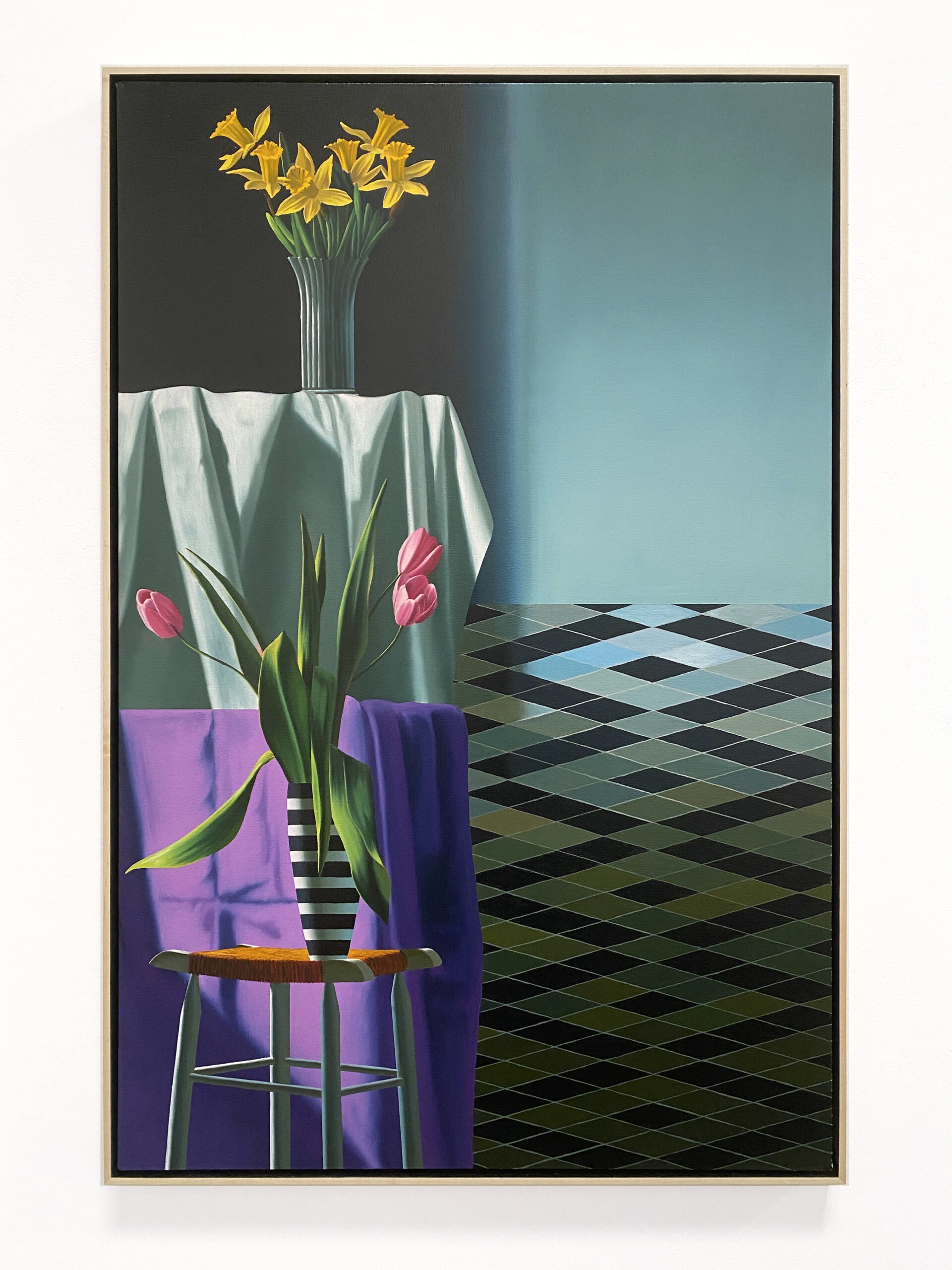 Interior with Two Table Cloths and Daffodils and Tulips by Bruce Cohen