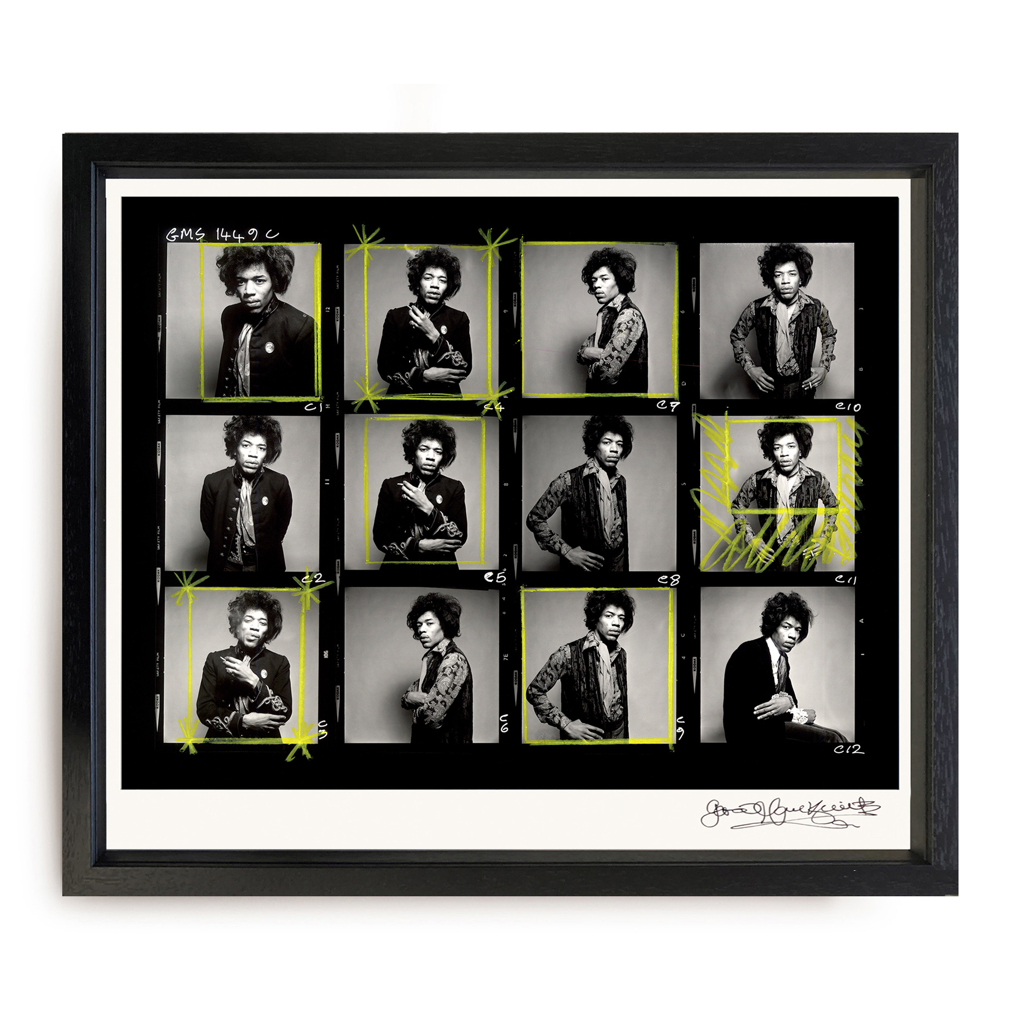 Jimi Hendrix, Annotated Contact Sheet by Gered Mankowitz