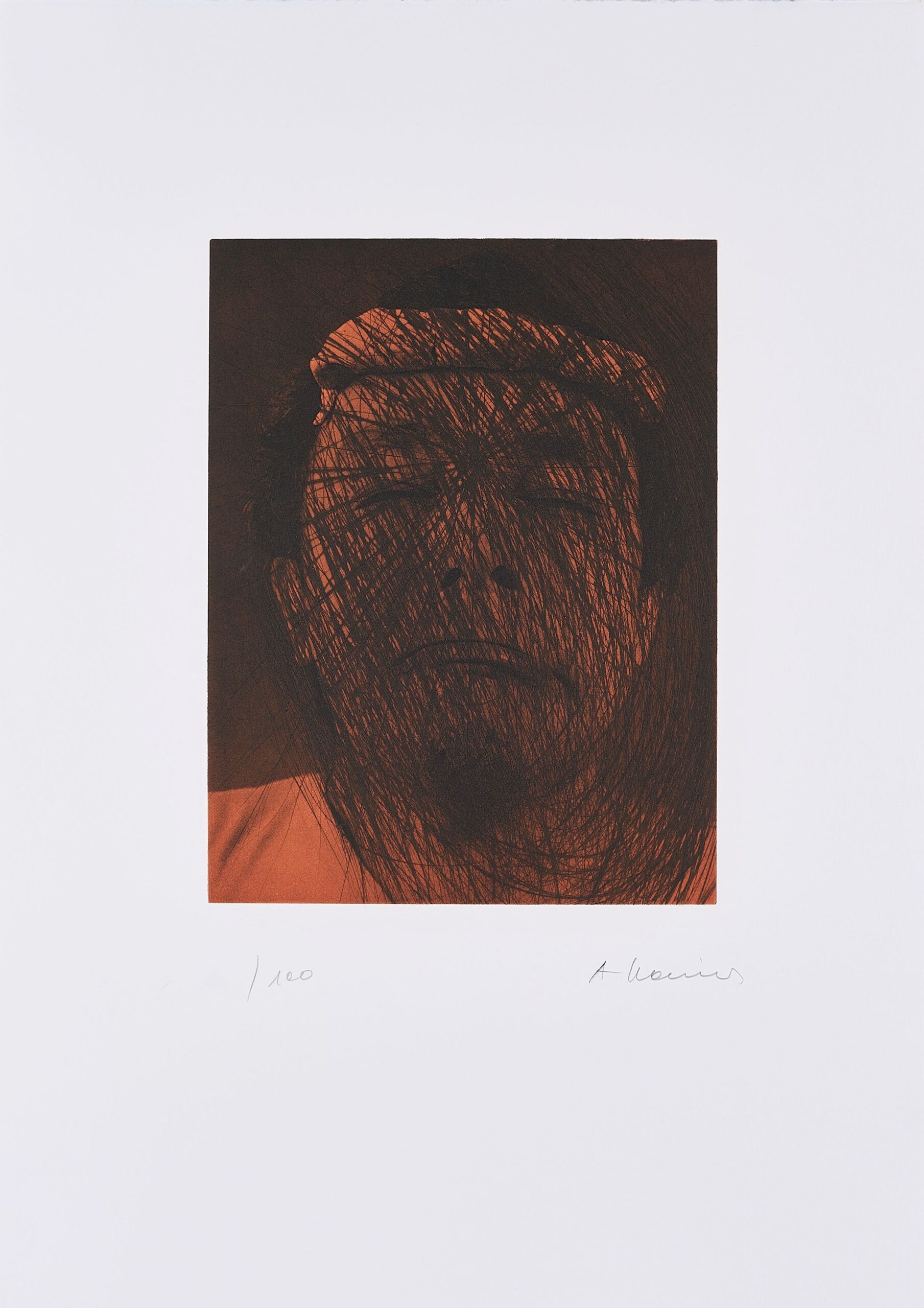 Kopf auf Braun (Selbstportrait) by Arnulf Rainer