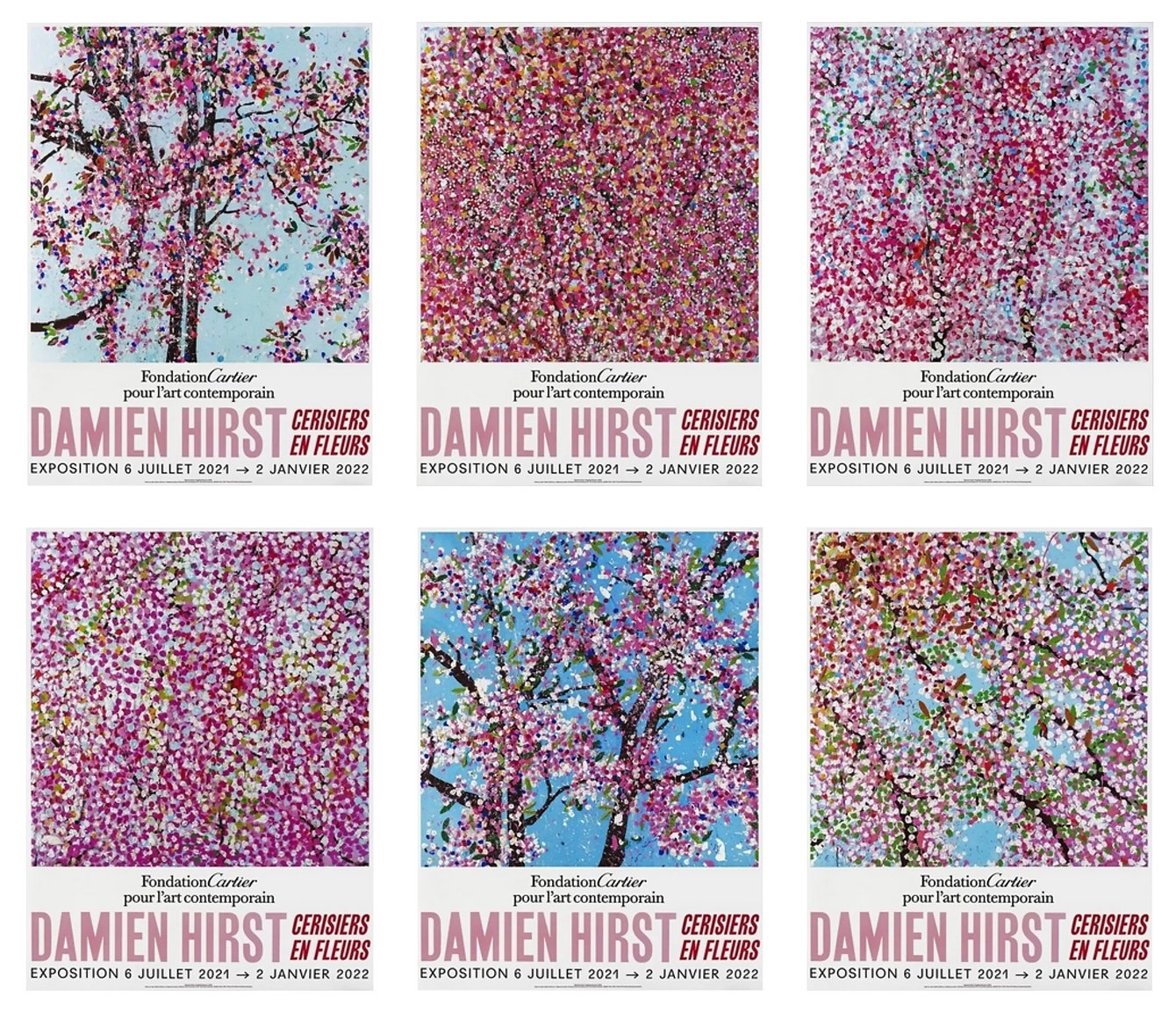 Damien Hirst The Set of 6 Foundation Cartier Cerisiers En Fleurs Cherry Blossoms by Damien Hirst