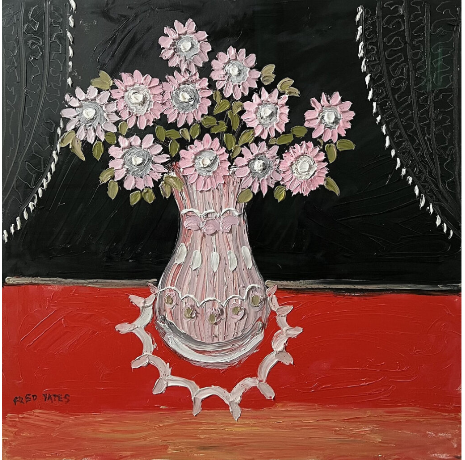 Red and Black Floral Interior Scene by Fred Yates