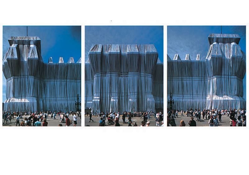 Reichstag West facade triptych by Christo and Jeanne-Claude