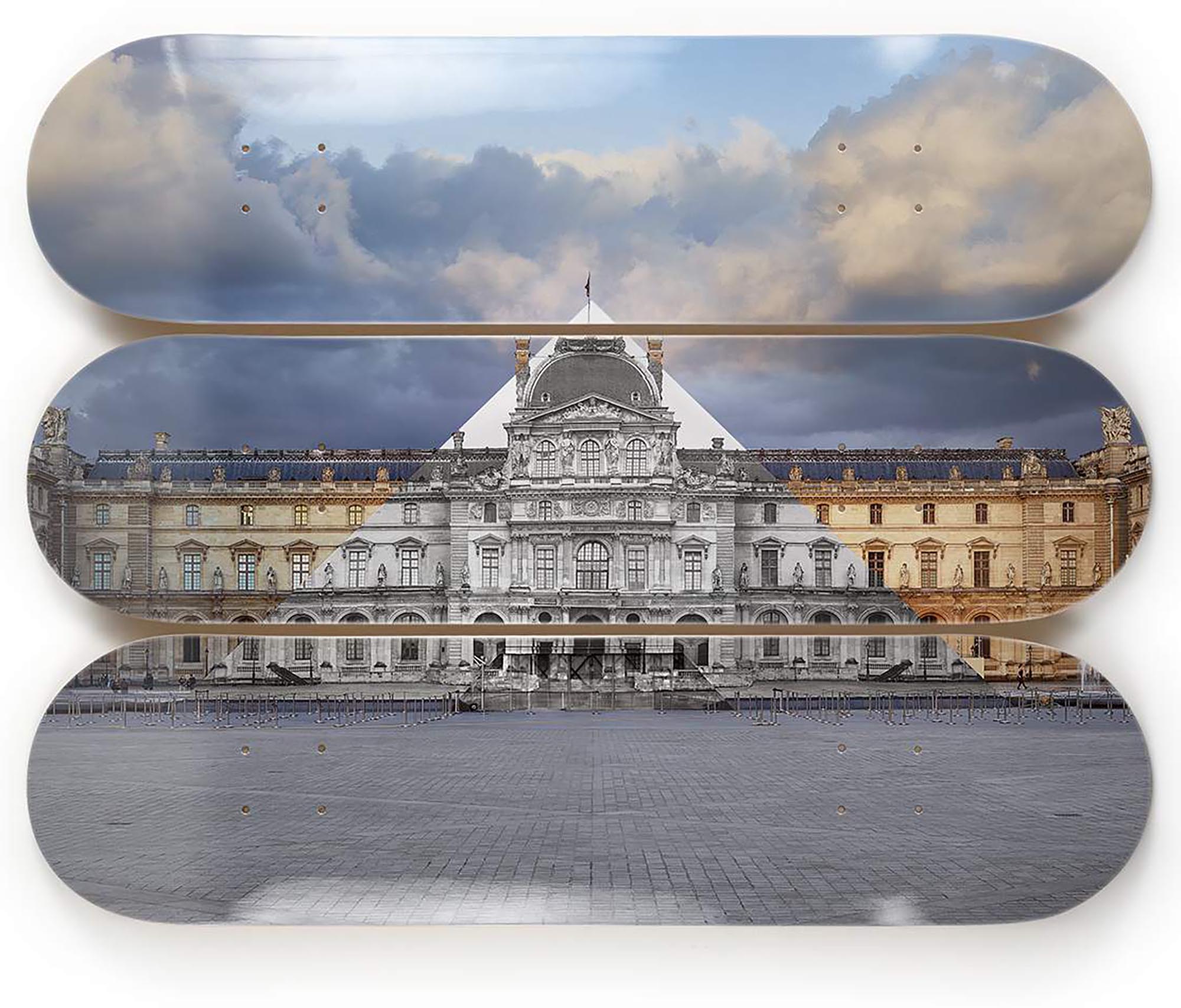 Skateboards, La Pyramide, Louvre, Paris, 2016, set of 3 by JR