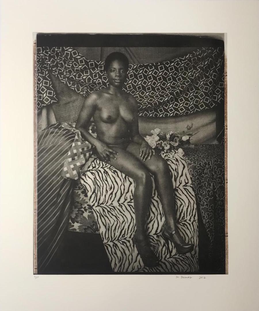 Portrait of Marie Sitting in Black and White by Mickalene Thomas