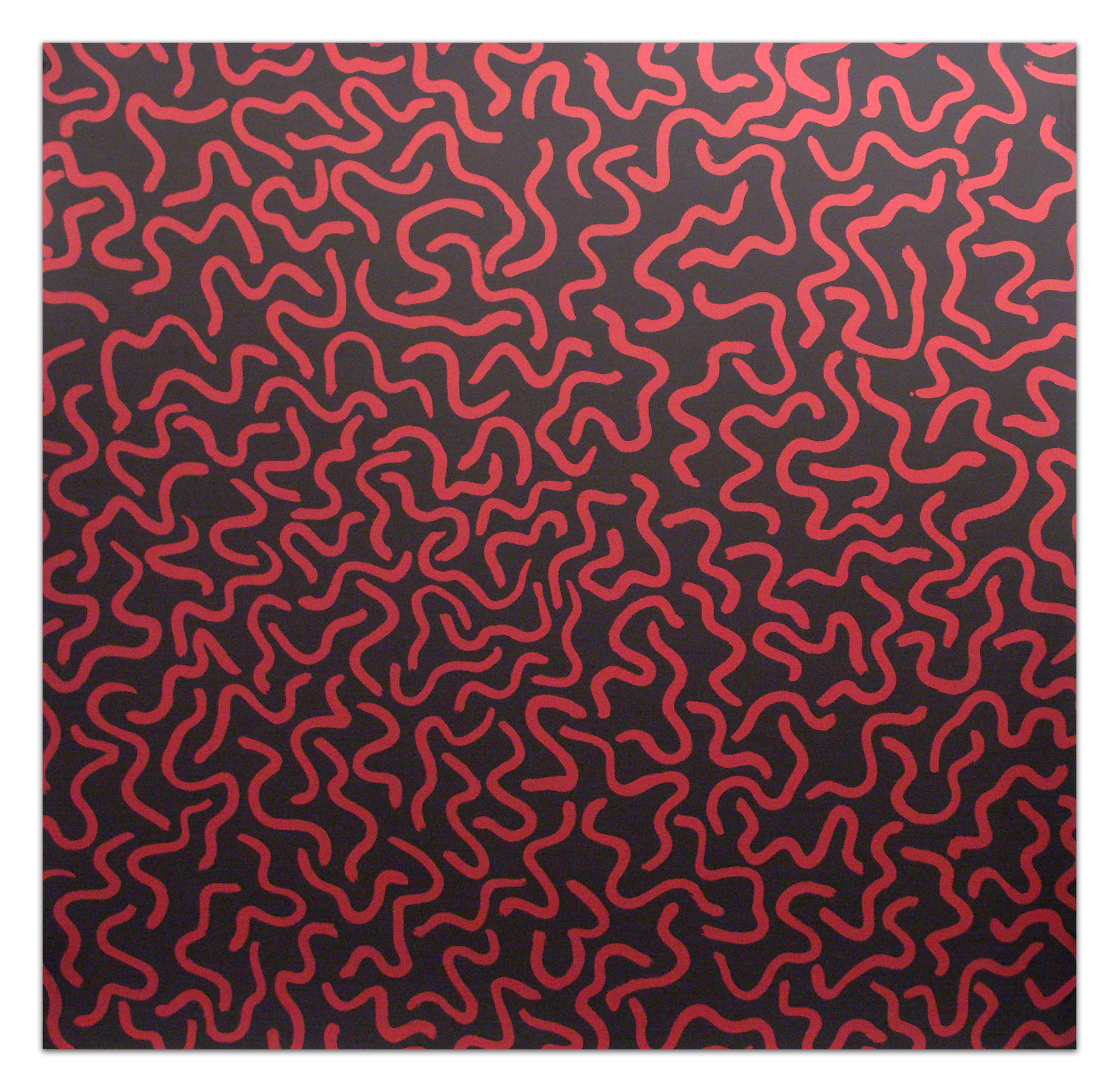 Squiggly Lines (Lines Not Straight, Not Touching, Red on Black) by Sol LeWitt