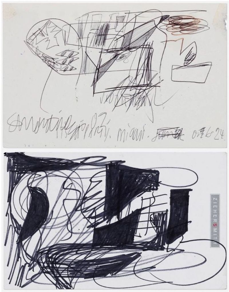 Two Untitled Drawings by Eddie Martinez