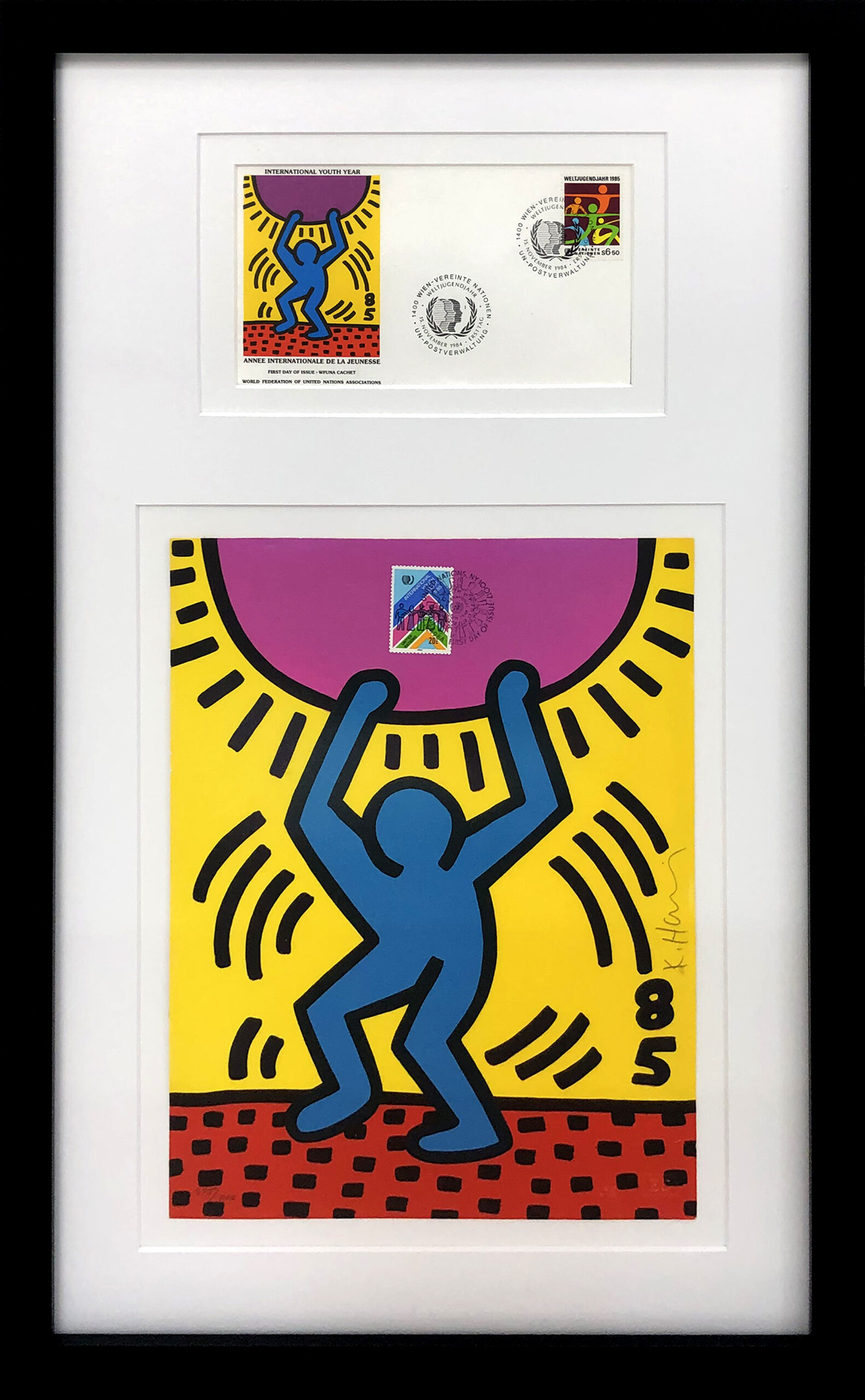 International Youth Year (custom framed collage) by Keith Haring