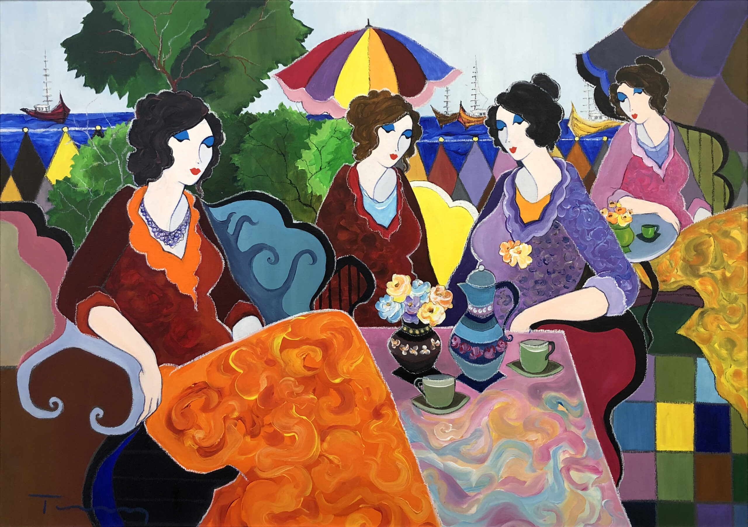 Ladies at Seaside (large original painting) by Itzchak Tarkay