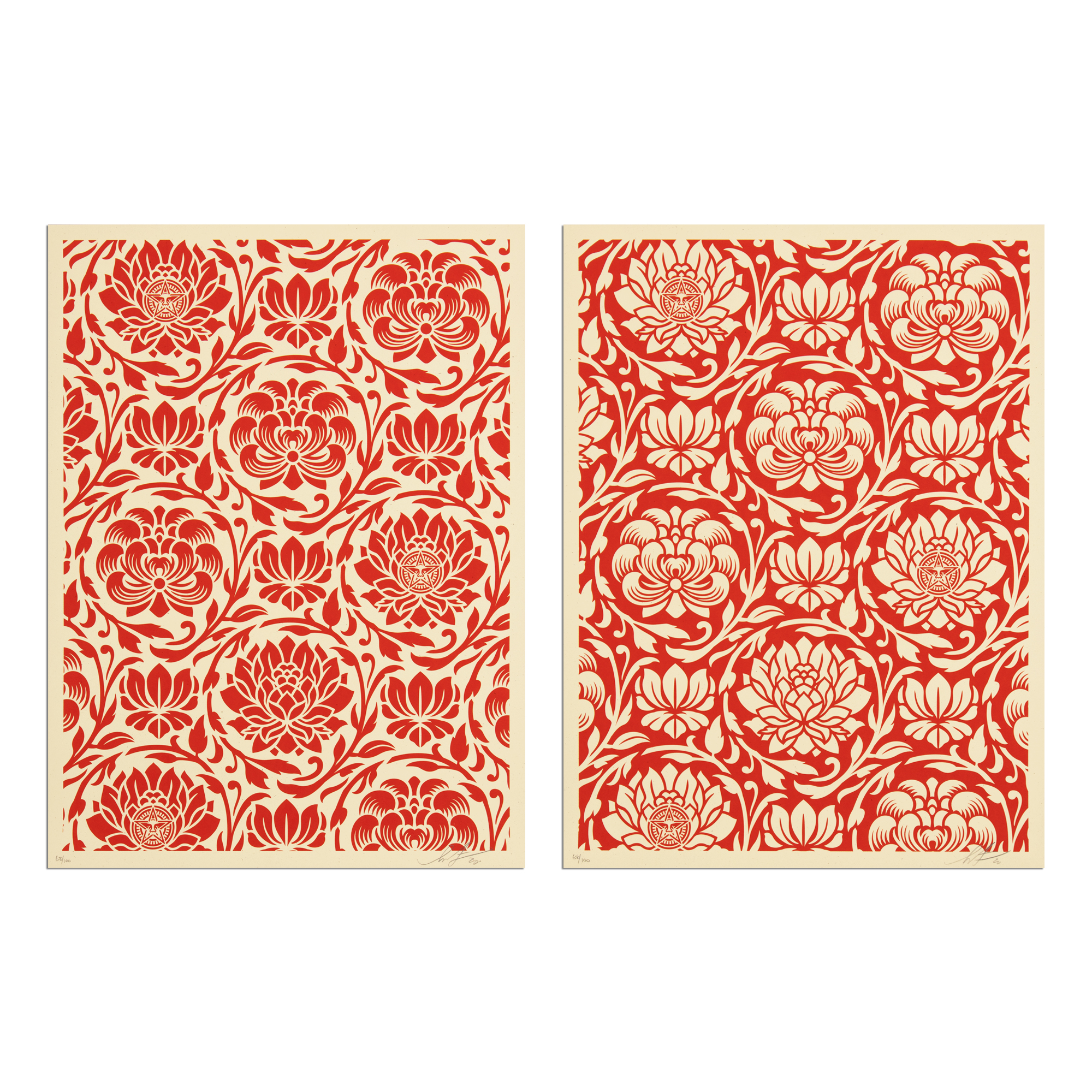 Floral Harmony (Red Yin/Yang) by Shepard Fairey