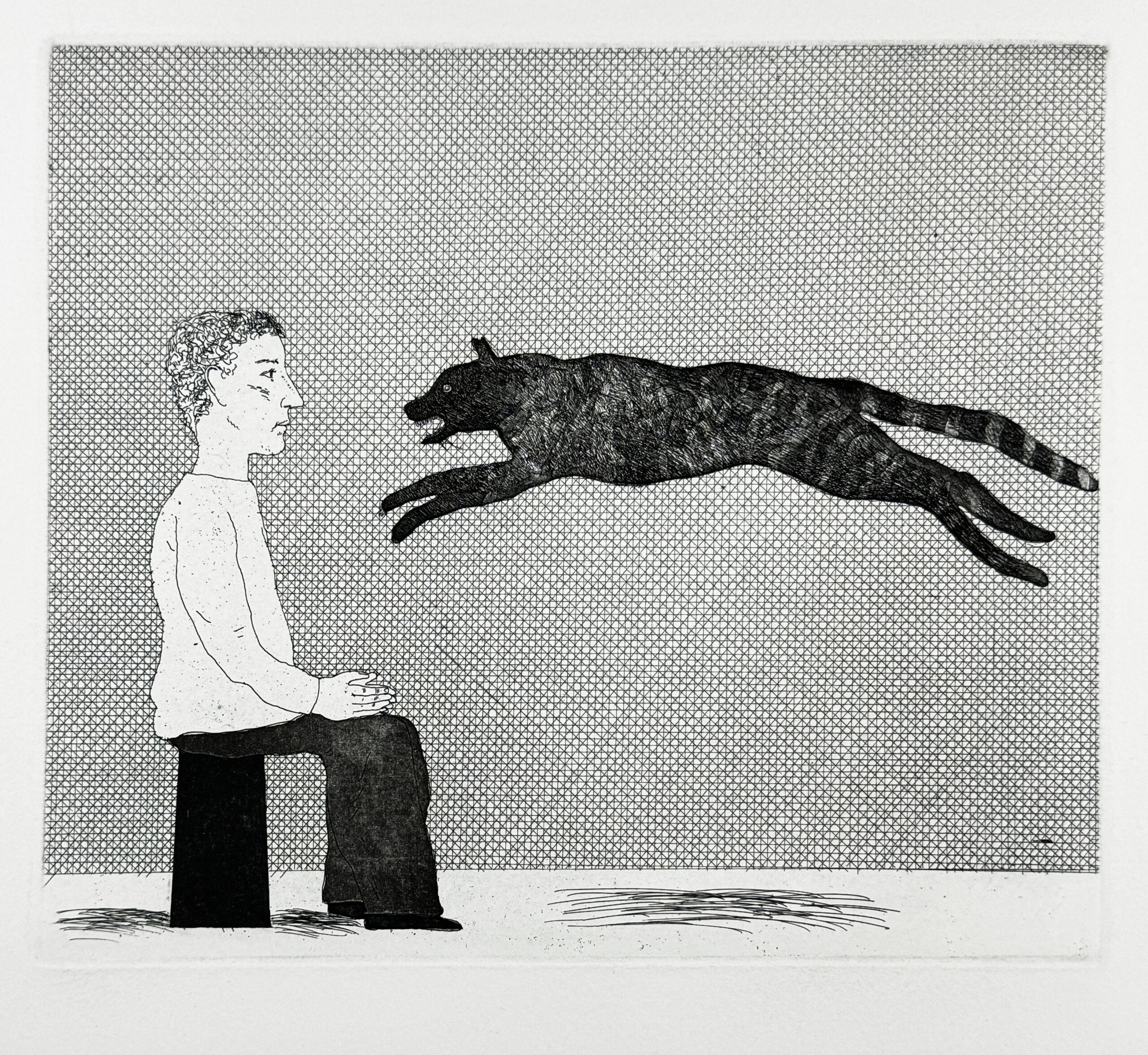 A black cat leaping (Six Fairy Tales from the Brothers Grimm) by David Hockney