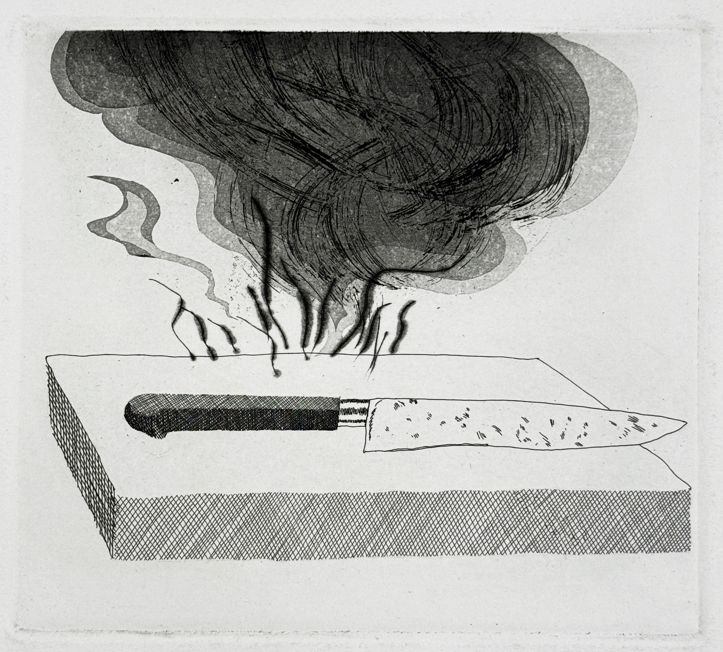 The carpenter’s bench, a knife and fire (Six Fairy Tales from the Brothers Grimm)  by David Hockney