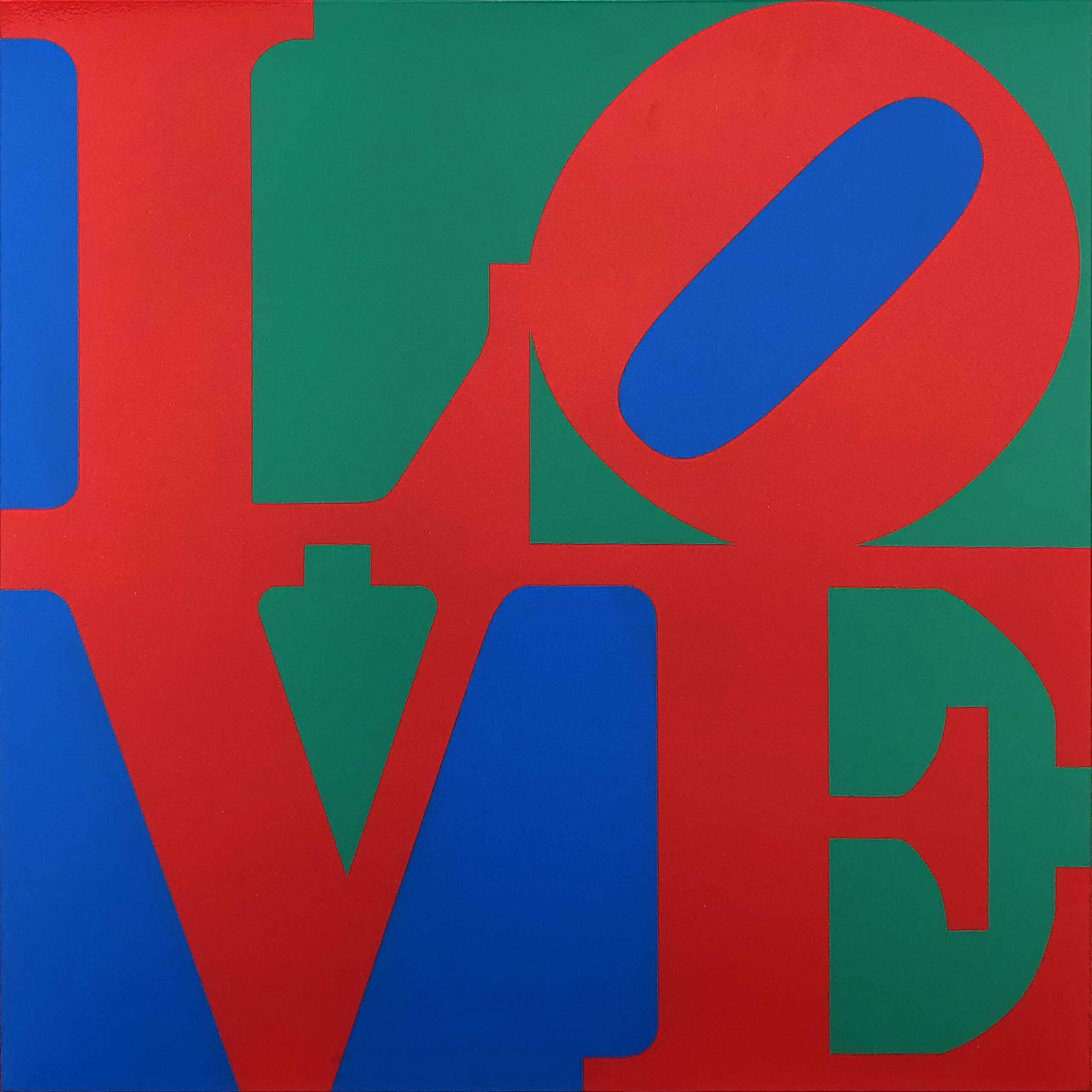 Book of Love (Red/Blue/Green), aluminum wall sculpture by Robert Indiana