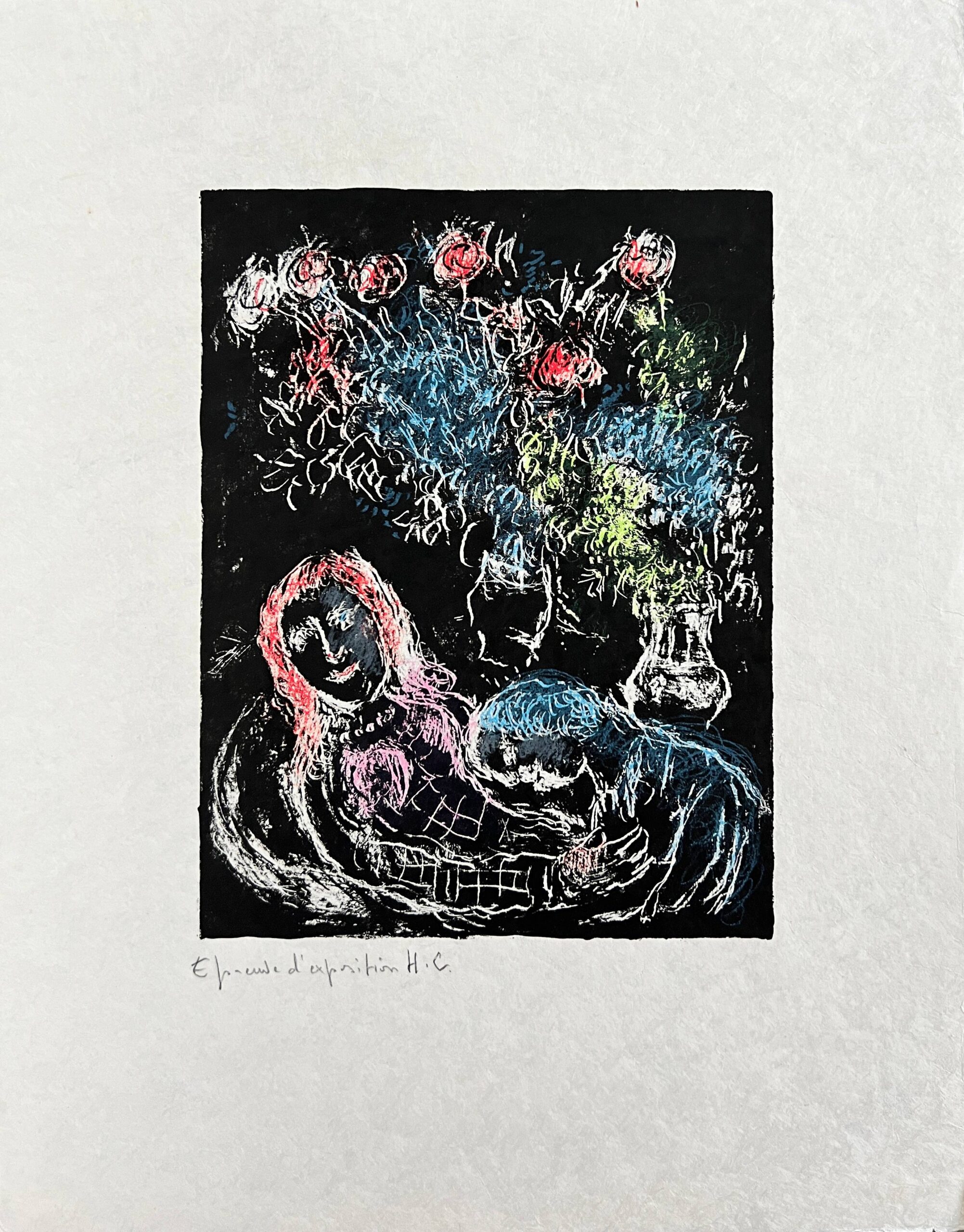 Couple Against a Black Background by Marc Chagall