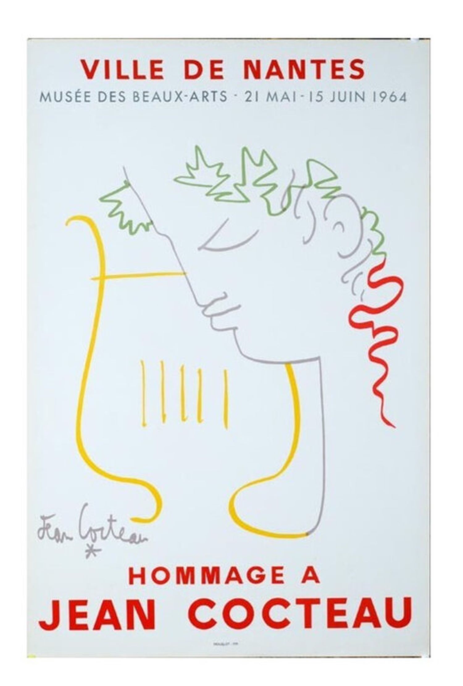 Hommage a Jean Cocteau for the Ville de Nantes 1964 Original Stone Lithograph by Jean Cocteau