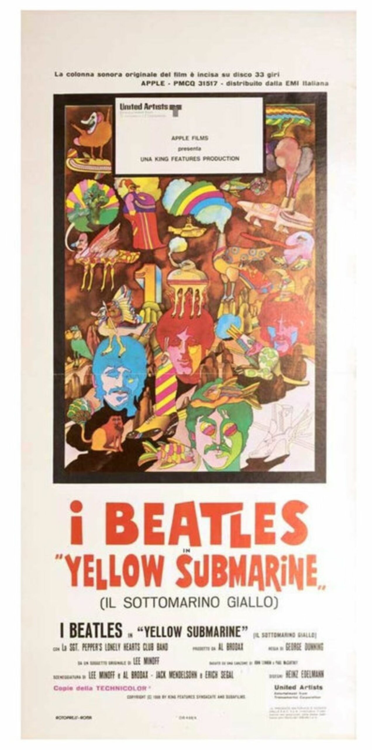 Beatles Yellow Submarine Pop Art 1968 Original Vintage Locandina on Linen by Peter Max