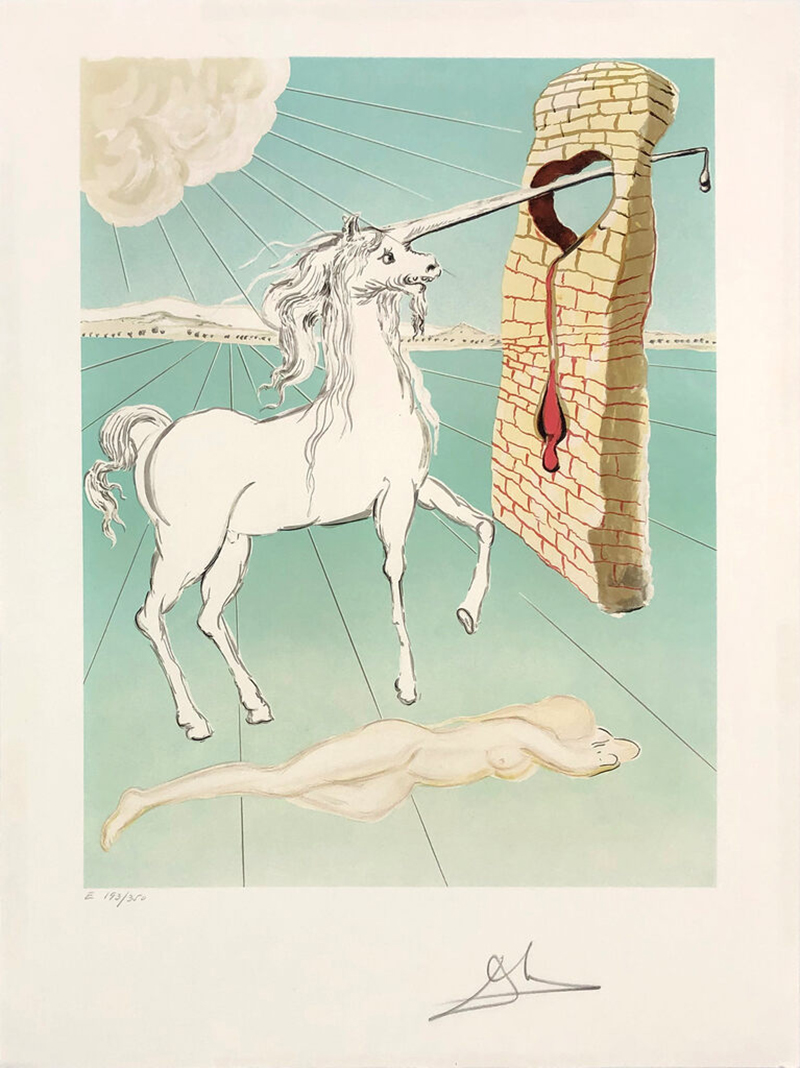 The Agony of Love (The Unicorn), hand signed lithograph by Salvador Dalí