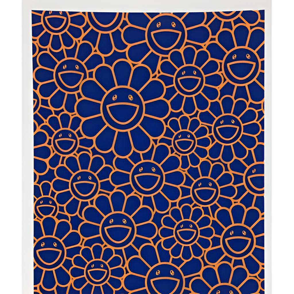 August Joy Silkscreen (Orange Blue Flowers) by Takashi Murakami