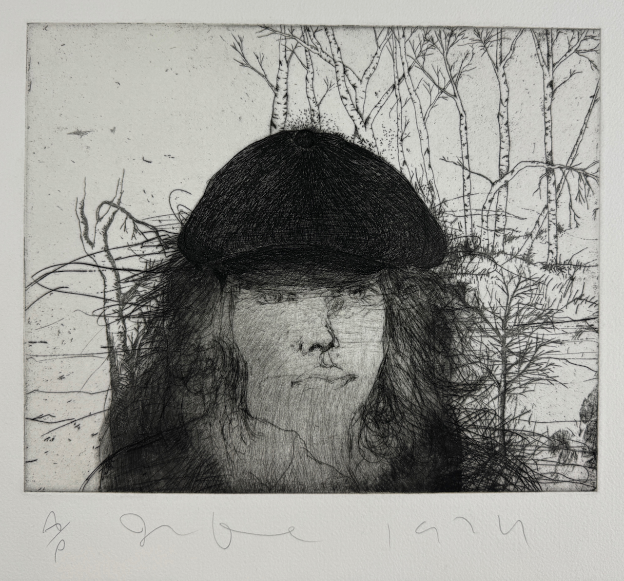 Self Portrait in a Flat Cap (weeds) fourth state by Jim Dine