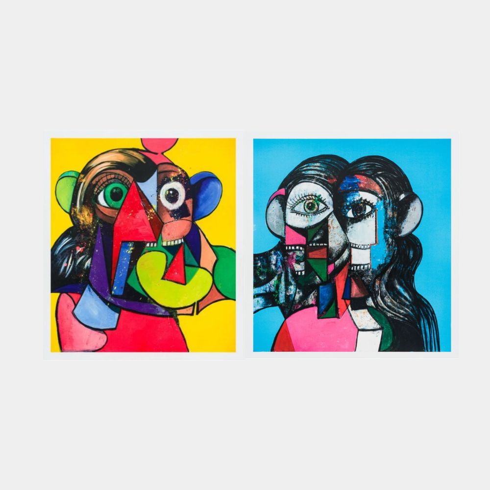 Prismatic Head Composition and Portrait and Head by George Condo