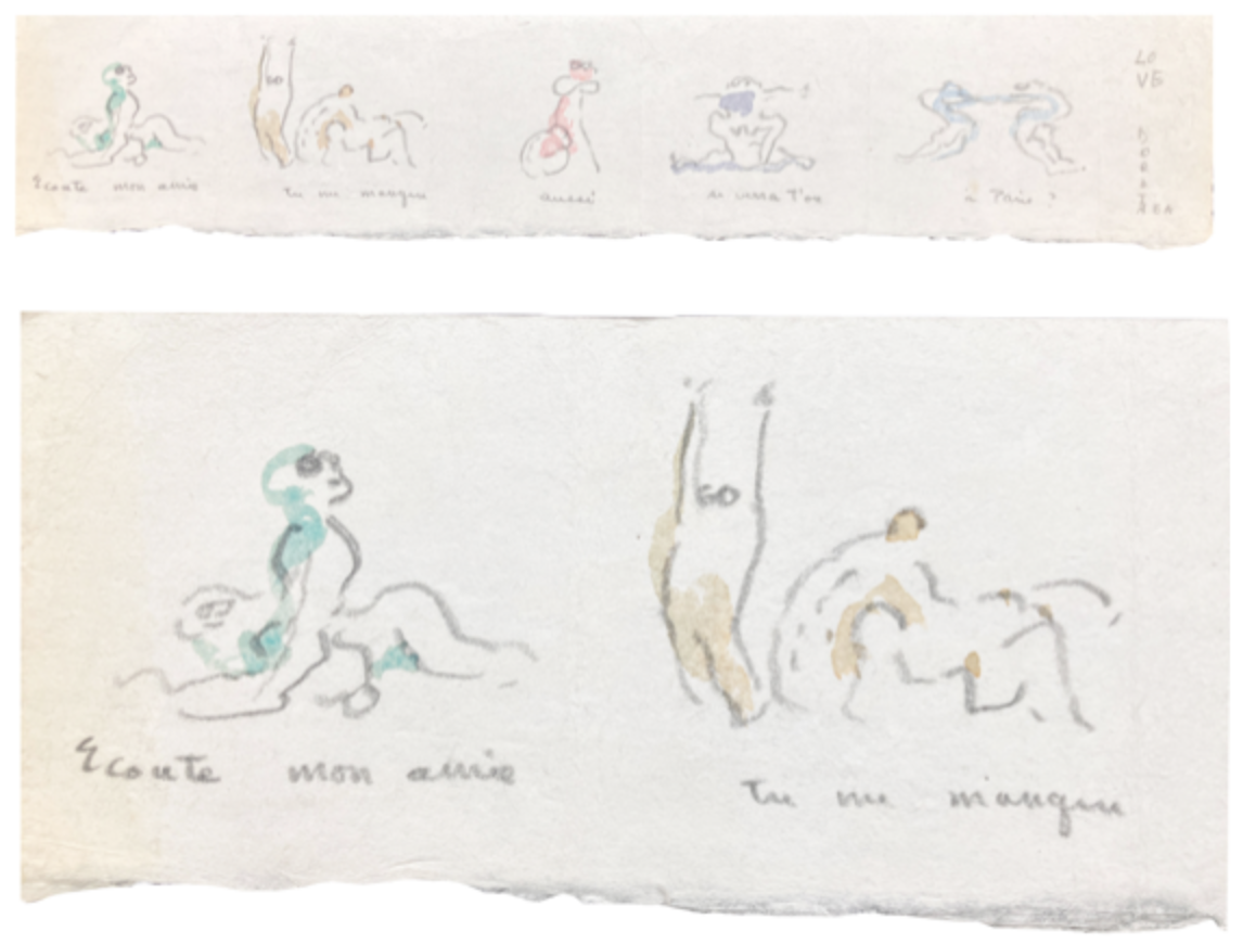 Frieze of 6 erotic original watercolour drawings by Dorothea Tanning