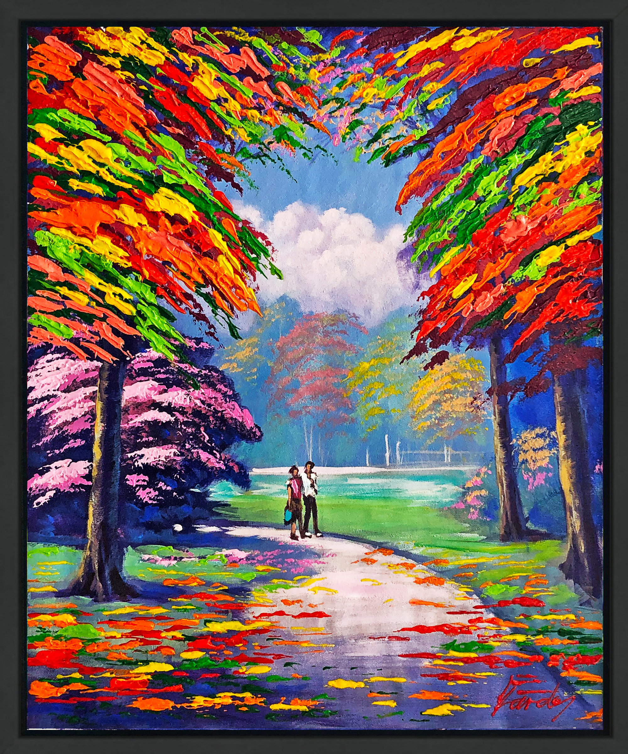 Friends Walk (framed original painting on canvas), 2016 by Janos Kardos