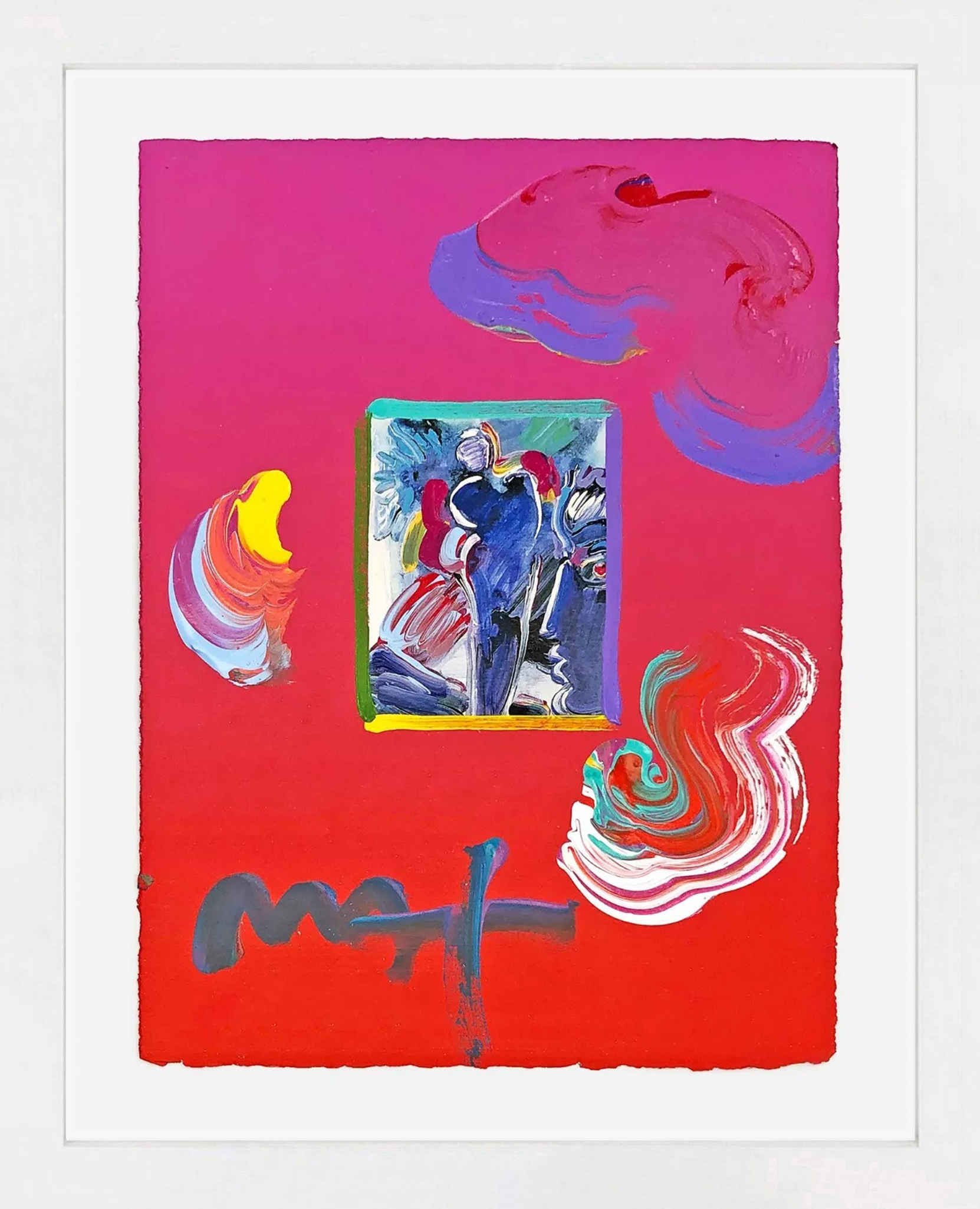 Statue Overpaint (unique mixed media on paper), 2010 by Peter Max