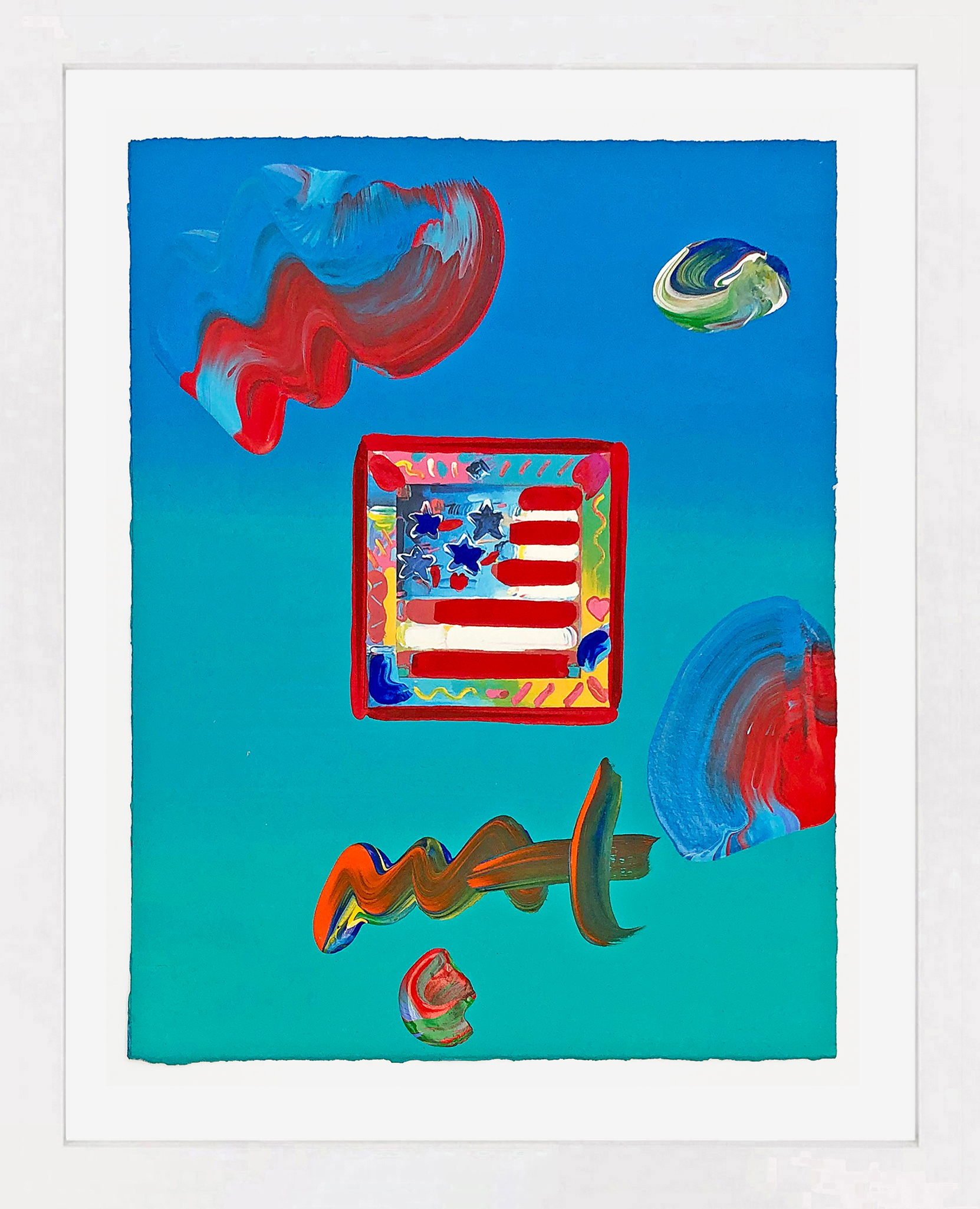 Flag with Heart (unique mixed media on paper), 2009 by Peter Max