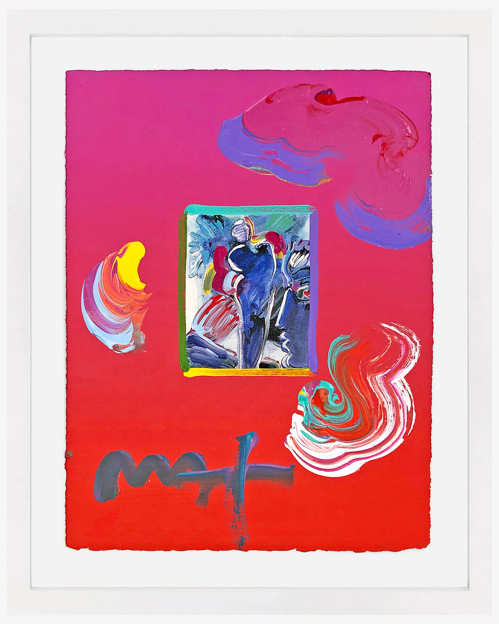 Statue Overpaint (unique mixed media on paper), 2010 by Peter Max