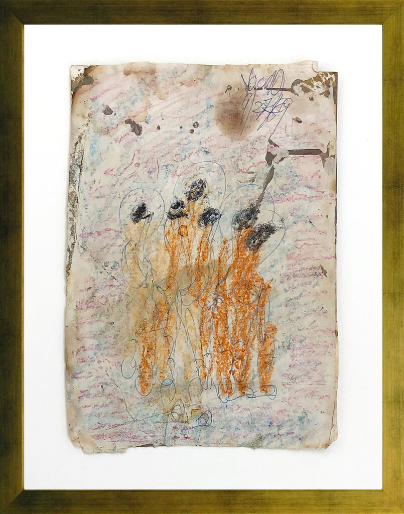 Gathering (original mixed media on paper) by Purvis Young