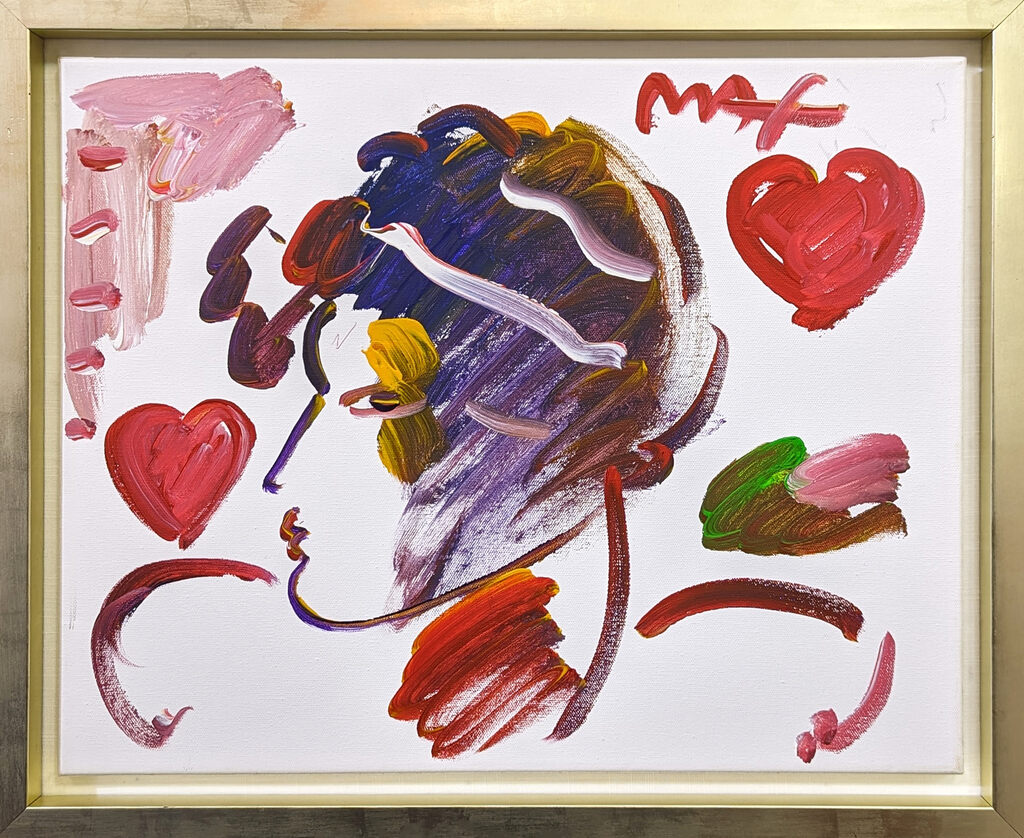 Profile with Hearts (original painting on canvas) by Peter Max