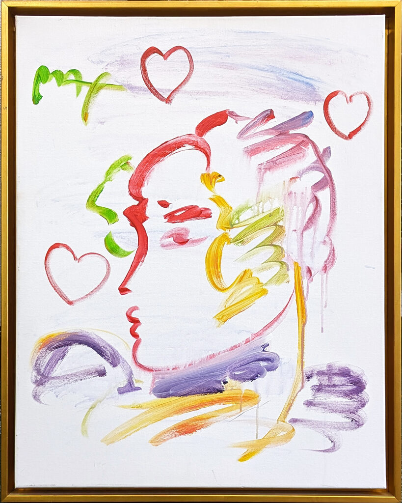 Profile with Three Hearts (original painting on canvas) by Peter Max