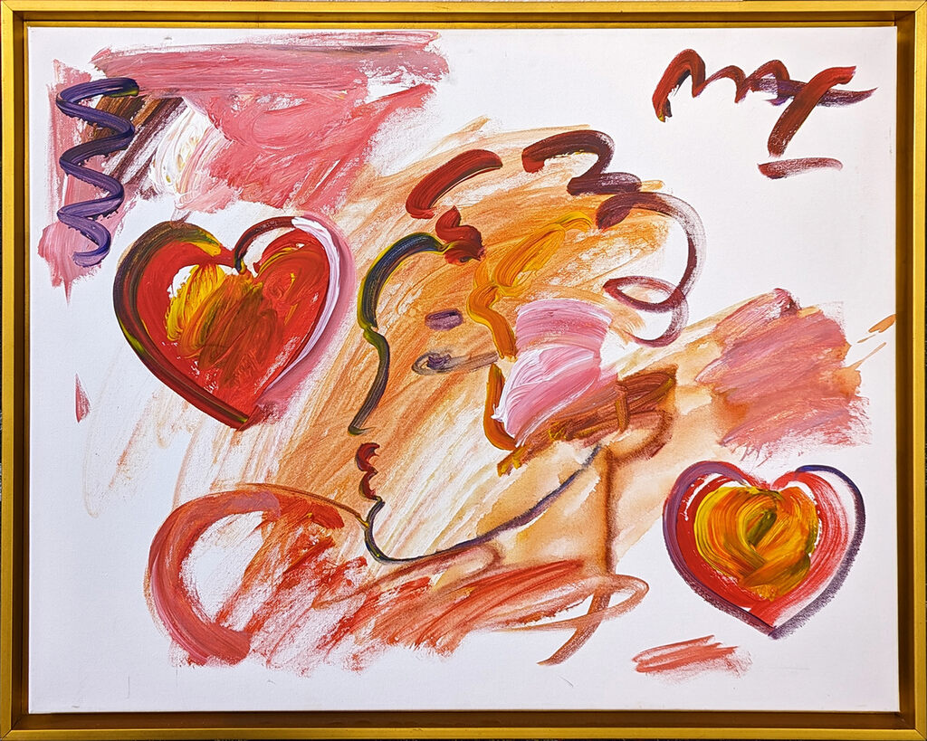 Profile with Red Hearts (original painting on canvas) by Peter Max