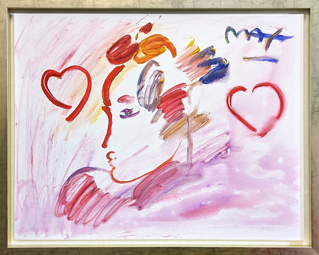 Profile with Two Hearts (original painting on canvas) by Peter Max