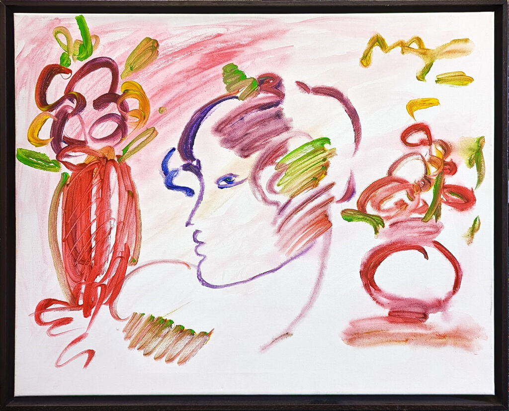 Profile with Flower Vase (original painting on canvas) by Peter Max