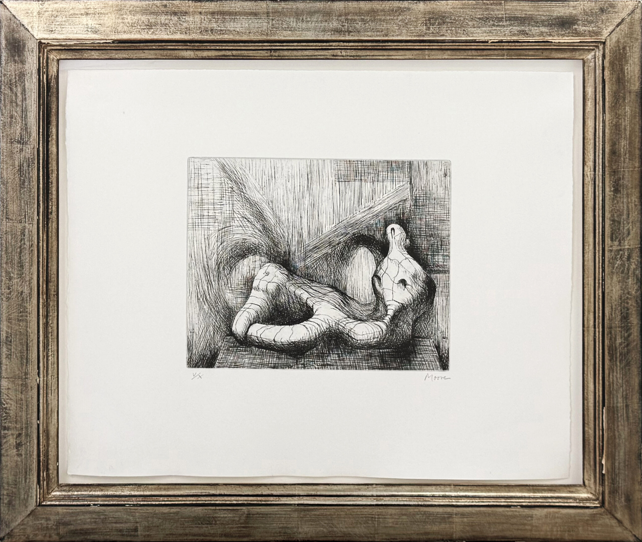 Reclining Figure: Piranesi Background II (hand signed etching) by Henry Moore