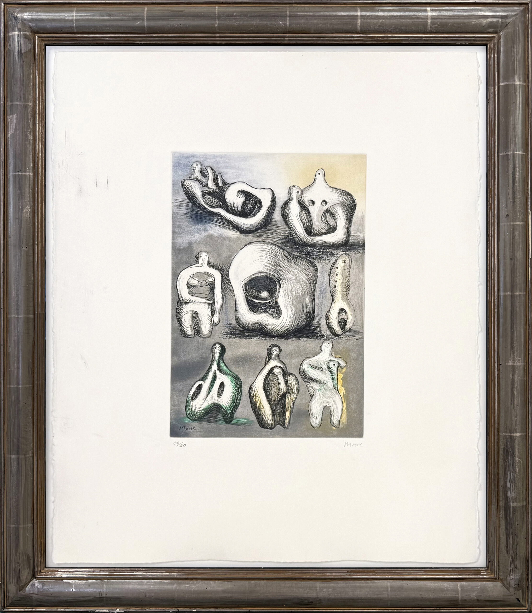 Eight Sculpture Ideas (framed hand signed etching) by Henry Moore