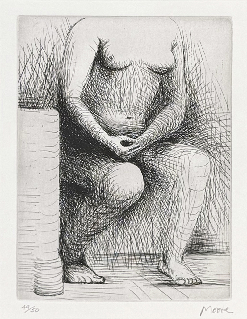 Seated Figure (framed hand signed etching) by Henry Moore