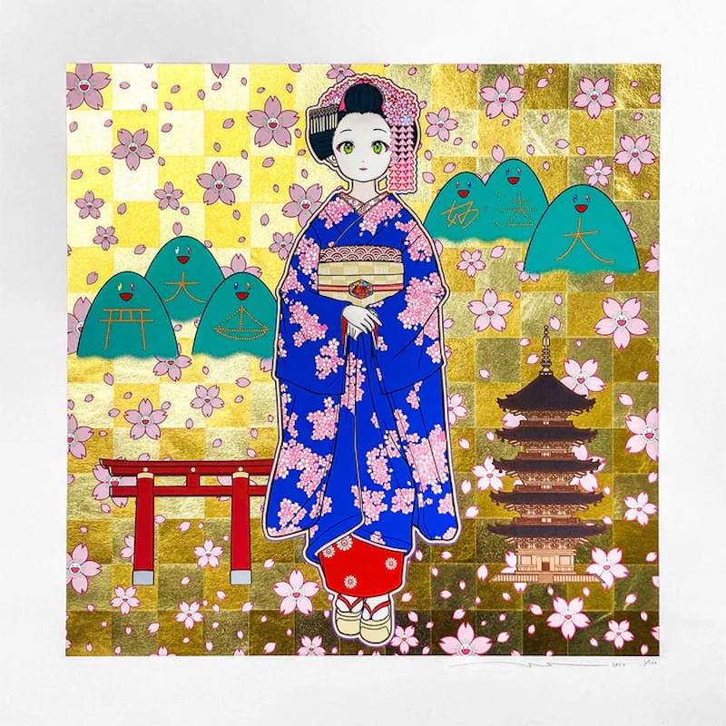 Maiko in Springtime Kyoto (golden version) by Takashi Murakami