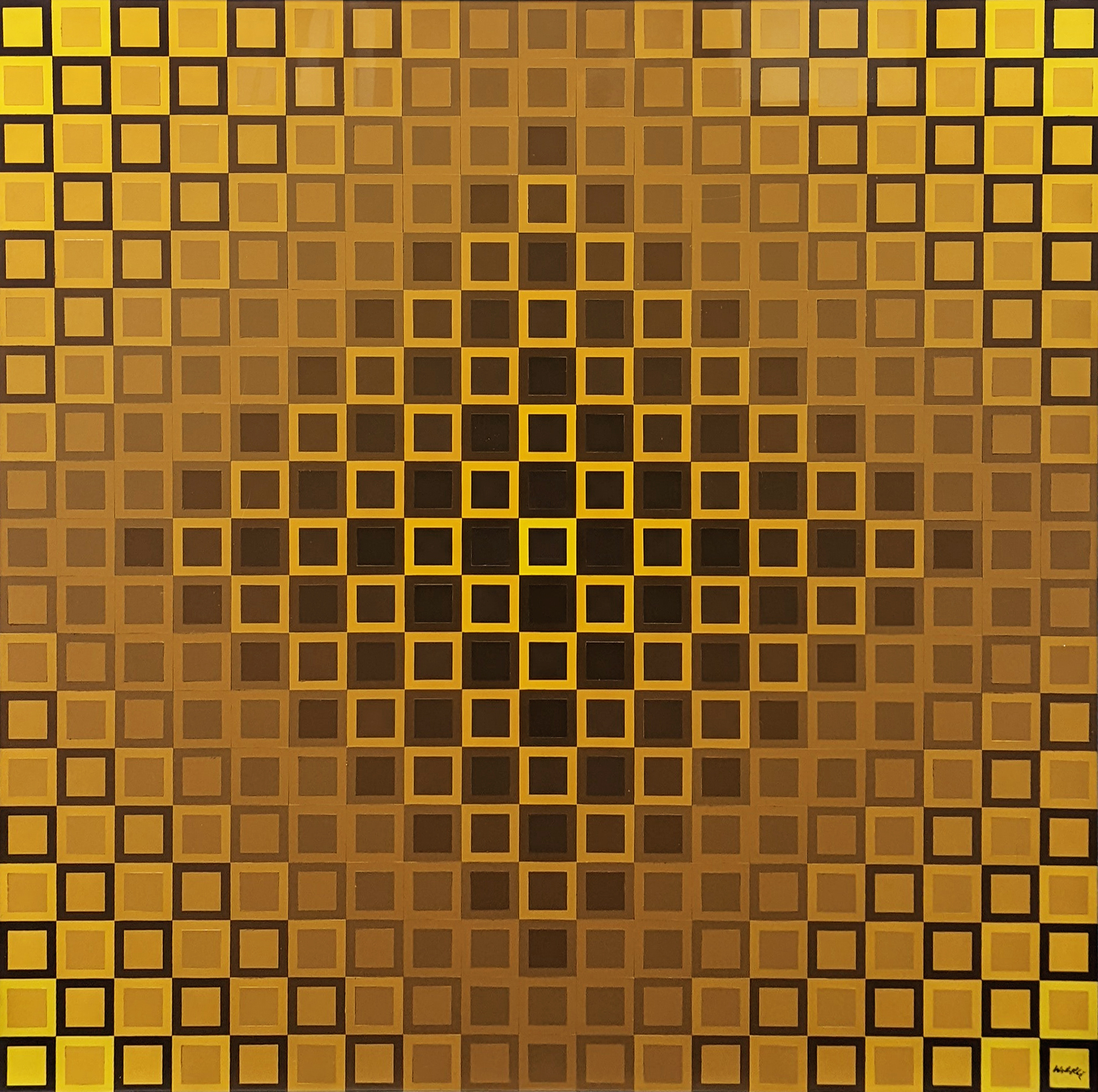 Alom-I Yellow/Yellow (large hand signed BASF Luran mounted on aluminum) by Victor Vasarely