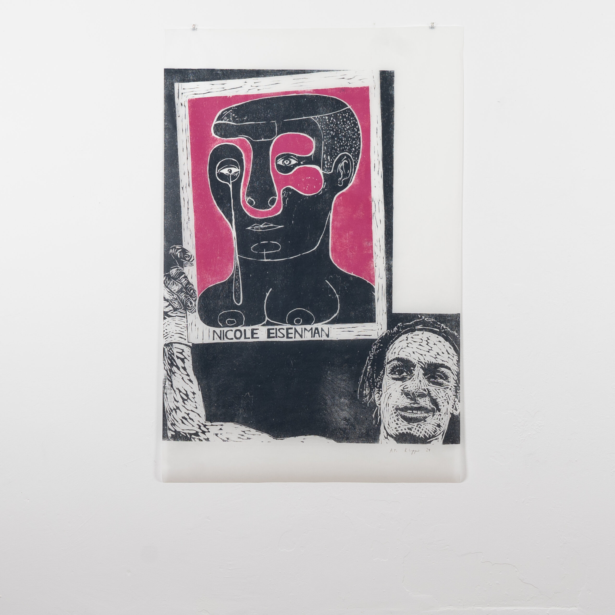 Imane Khelif (…) presents the woodcut Untitled (Girl With a Tear) by Nicole Eisenman, 2024 by Thomas Kilpper