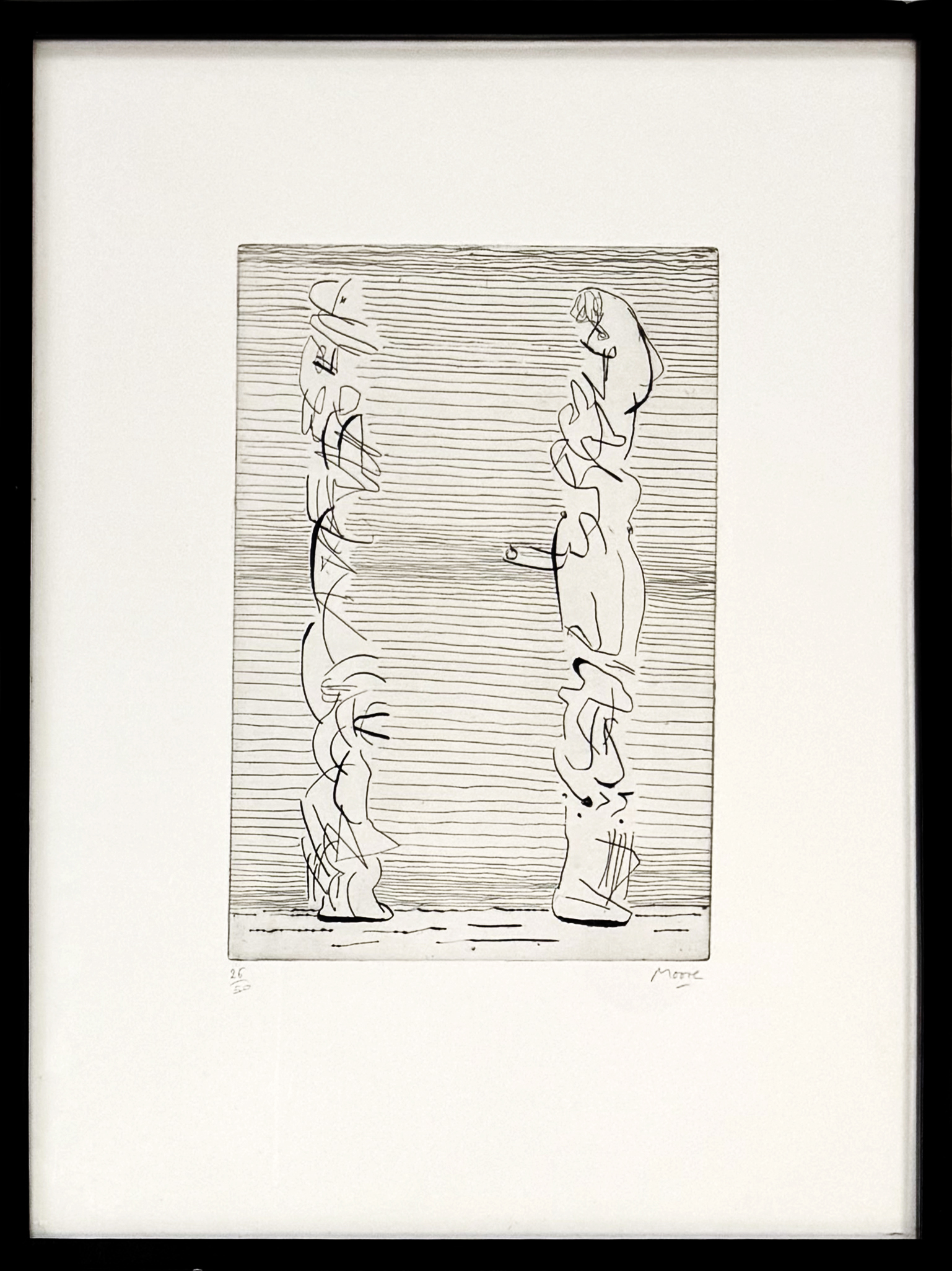 Two Tall Figures, Man And Woman (framed hand signed etching) by Henry Moore