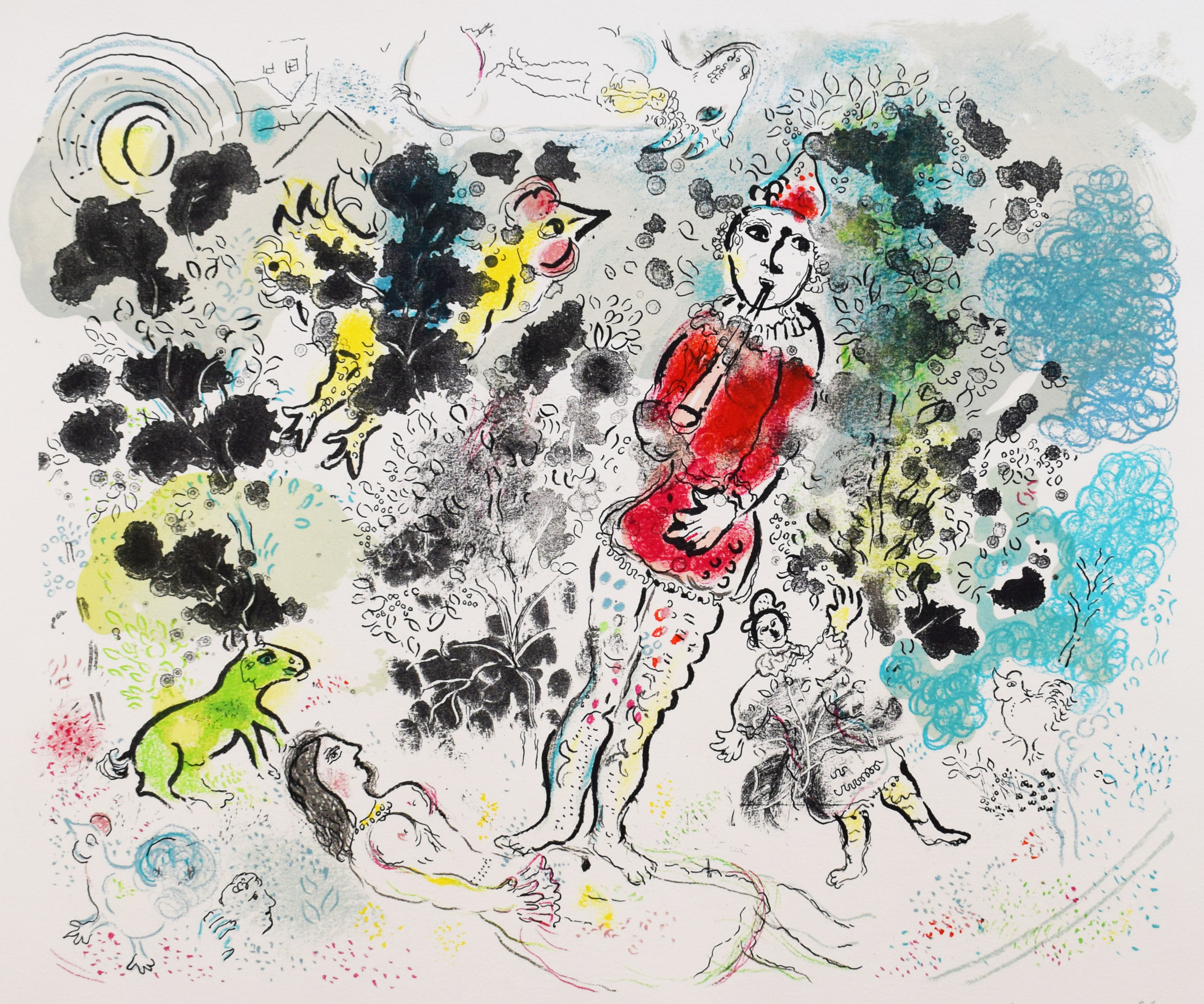 The Clown and the Flute II | Le clown a la flute II by Marc Chagall